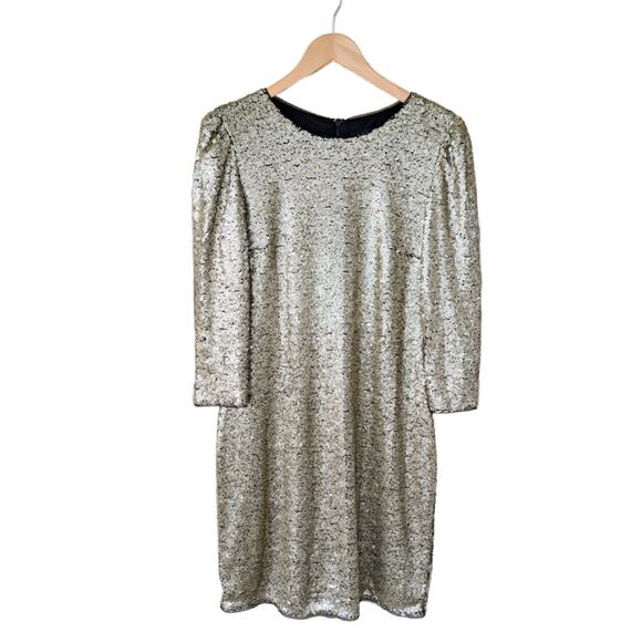 DKNY Gold Sequin Cocktail Party Dress Size 10 Sheath 3/4 Sleeve - Picture 8 of 9